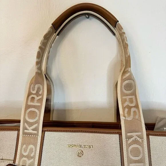 RARE NWT Michael Kors Maeve Large Open Tote Canvas Double Handles Handbag Cream - Picture 10 of 10